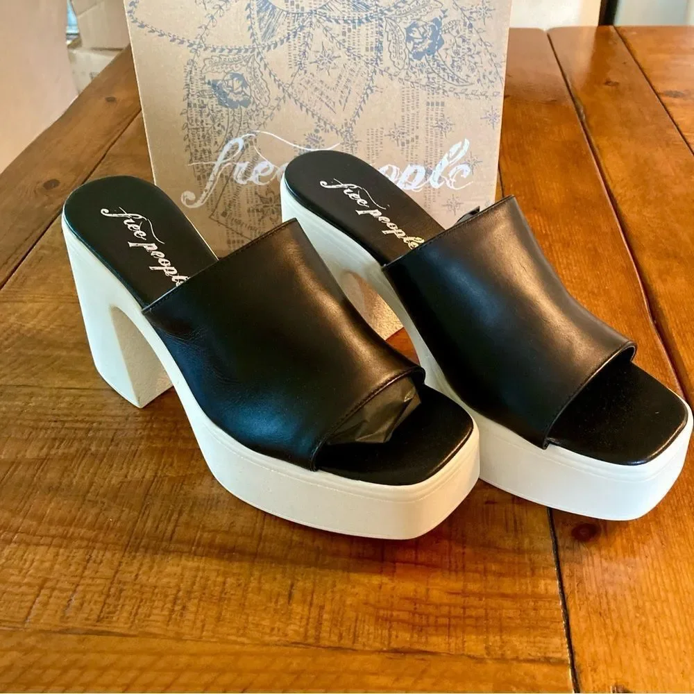 NEW Free People Zoe Platform Slide Sandals Black Noir Made in Italy Size EU 41